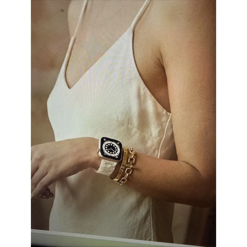 V-MORO Resin Band Compatible with Apple Watch Ivory White Rose Gold
